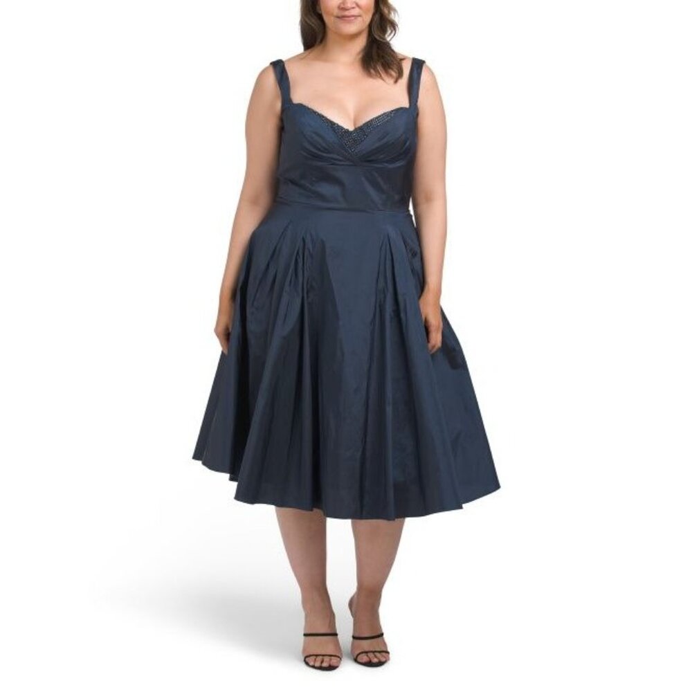 Rene by Rene Ruiz Sweetheart Stud Detail Gown With Full Skirt Size 6 Blue New